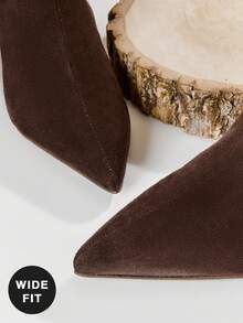 SHUZIA Women's Wide-Calf Fashionable & Comfortable Point Toe Side Zipper Kitten Heel Mid-Calf Boots For Christmas - Brown - View 7