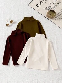 Genkimix Kids 2pcs/Set Young Boy Basic Loose Fit Turtleneck T-Shirts, Comfortable For Layering Or Outerwear, High Value, Suitable For 4-7 Years Old Boys, Suitable For Home, Outdoor, And School Wear - Multicolor - View 2