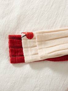 SHEIN Vintaside Kids 6 件套新生女婴秋冬新款罗纹针织面料杏色樱花印花肩部按扣开合套装，3 件套长袖上衣和裤子，时尚休闲可爱搭配服装 - 彩色 - 查看 7