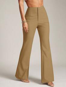 Hauture 性感夏季商务办公室休闲纯色喇叭裤 - 卡其色 - 查看 4