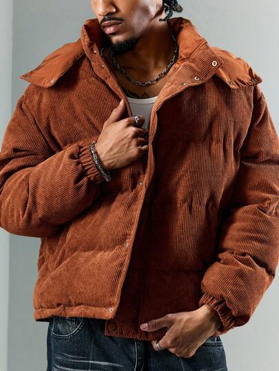 Street Life Veste d'hiver à capuche décontracté à boutonnage simple à manches longues de couleur unie pour hommes