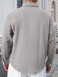 Manfinity Homme Plus Size Men's Solid Color Casual Long Sleeve Shirt Grey Men Shirts Men Fashion Dress Shirt Business Casual Men Shirt Light Grey Shirt Men Luxury Shirts - Light Grey - View 2
