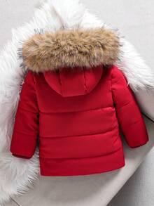 1pc Girls' Fashionable Red Hooded Soft Padded Coat,Suitable For Autumn/Winter Outdoor School Photography Outings,Versatile Must-Have Warm Outerwear - Red - View 2