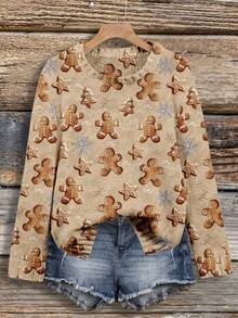 EMERY ROSE Women's Gingerbread Christmas Sweater, Autumn/Winter - White - View 4