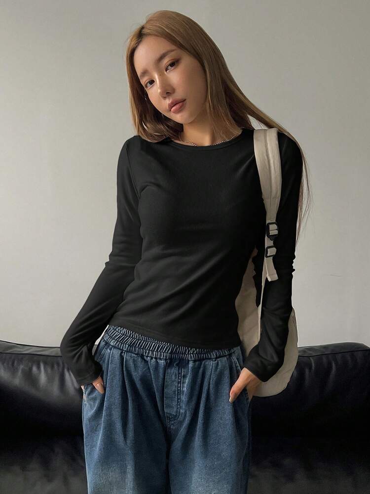 Women's Solid Color Casual Long Sleeve T-Shirt,Fall Clothes