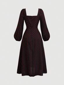 Velvienne Đầm midi chấm bi cổ vuông tay 3/4 thanh lịch, lãng mạn, dự tiệc hàng ngày, cỡ lớn cho nữ - Nhiều màu - Xem 2