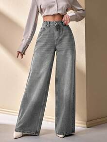 CLARA VERO Woman Low Waist Loose Wide Leg Casual Denim Jean - Grey - View 4