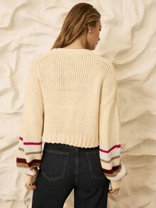 Aralina Cardigan bohemio multicolor para mujer, suéter de punto de otoño para Navidad con mangas globo a bloques de color, perfecto para ocasiones casuales, Halloween y para profesoras - Multicolor - Ver 2
