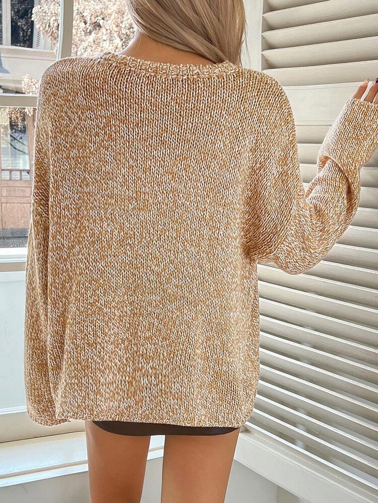 Loose Floral Chiffon Long Sleeve Round Neck Elegant Autumn/Winter Knit Sweater For Women