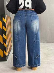 Slaydiva Jeans casuales holgados de pierna ancha con cintura asimétrica para mujer de talla grande