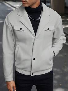 Manfinity Homme Abrigo informal de manga larga para hombres, minimalista y de moda para uso diario, otoño/invierno - Gris Claro - Ver 9