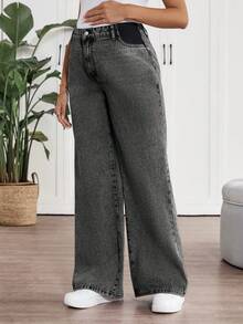 SHEIN Maternity Casual Washed Loose Fit Jeans - Dark Wash - View 4