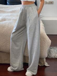 Dazy Tall 女式高腰/长款休闲束腰运动裤 - 淺灰色 - 查看 4