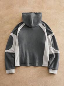 Manfinity NXTstreet Áo nỉ nam có mũ, phối màu tương phản, kiểu dáng thường ngày, áo len nam có mũ, áo hoodie kiểu mô tô, áo hoodie nam thường ngày, áo hoodie nam màu xám. - Nhiều màu - Xem 2