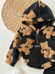 SHEIN Conjunto de 2 piezas de sudadera y pantalones con diseño de osito de peluche lindo y de dibujos animados para bebé niña, para otoño/invierno - Negro - Ver 4