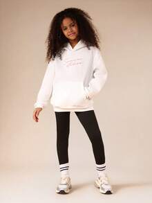SUMWON Bow Print Graphic Pullover Hoodie For Tweens With Centre Pocket Hood Casual Sweatshirt - White - View 5
