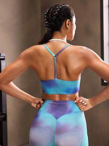 Powerista 女士渐变色印花简约日常运动文胸 - 藍色 - 查看 2