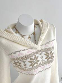 Elamini 时尚女士雪花图案长袖连帽毛衣 - 彩色 - 查看 4