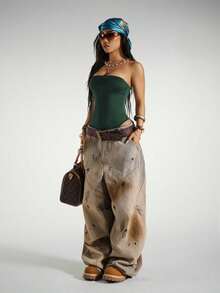 StreetHx Streetwear Women's Sleeveless Strapless Bodysuit, Summer - Dark Green - View 4