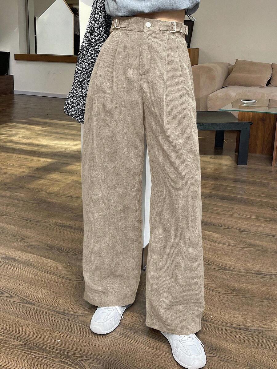 DAZY Women's Loose Corduroy Wide Leg Pants With Pockets - Apricot - View 1