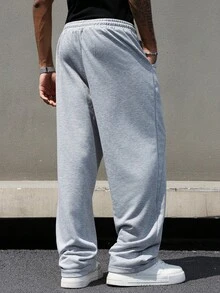 Manfinity Hypemode Men's Casual Drawstring Waist Sweatpants,Light Grey Summer Streetwear Gym Joggers Oversized Wide Bottom Pro Club Pants Versatile For Daily Wear - Light Grey - View 2