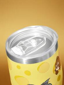 TOM & JERRY X SHEIN 12盎司/360毫升 印花不锈钢平底保温杯，带杯盖 - 黃色 - 查看 6