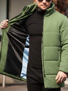 Manfinity Homme Men's Fashionable Versatile Solid Color Long Sleeve Coat, Winter - Green - View 7