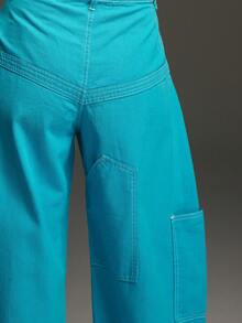 NYA SZN Dela 牛仔夹克上衣长袖拉链修身牛仔裤高腰直筒宽松超大宽松复古 90 年代 Y2K 街头服饰秋冬霓虹女装 - 藍色 - 查看 5