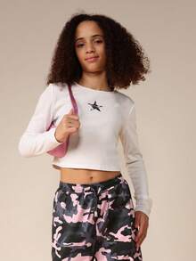 SUMWON Pink Camo Crop Top And Baggy Joggers Co-Ord Set Long Sleeve Elastic Waist Casual Two Piece Outfit