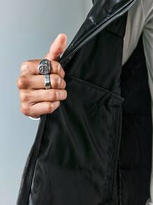 ROMWE MEN Street Life Men's Casual Letter Gothic Print Vest, Autumn/Winter - Black - View 9