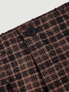SHEIN MOD Quần ống rộng ống đứng họa tiết kẻ caro cổ điển thanh lịch cỡ lớn, phù hợp cho việc đi lại trong thành phố - màu nâu - Xem 5