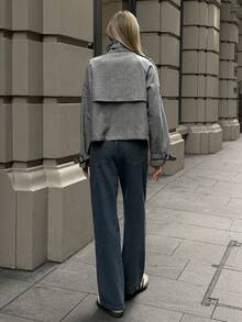 Aloruh Women's Casual Loose Houndstooth Patterned Jacket - Black and White - View 2