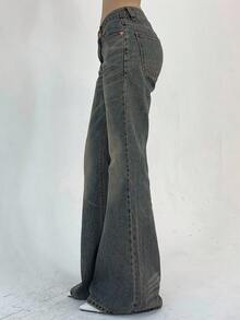 Dazy Tall 女式口袋装饰低腰修身喇叭裤 - 淺色水洗藍 - 查看 3