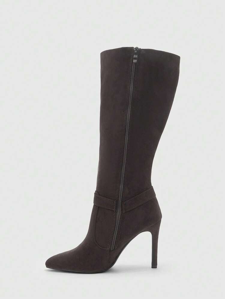 CUCCOO BIZCHIC High-Quality Brown Suede Buckle Commuter Ankle Boots, Pointed Toe Slim Heel Elegant Women's Boots, Fashionable Versatile New Tall Boots, Showcasing Feminine Charm And Elegant