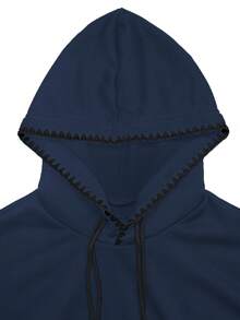 GlowEve Damen Lässig Kontrast Saum Kordelzug Kapuzen Sweatshirt, Herbst - marineblau - Übersicht 3