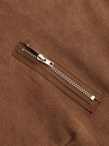 Velvienne Plus Size Women Suede Lapel Zip-Up Casual Motorcycle Jacket - Brown - View 4