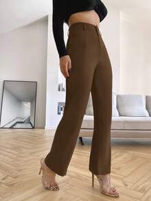 Siren Gaze Solid High Rise Tailored Pants In Fall/Winter Brown Casual - Mocha Brown - View 4