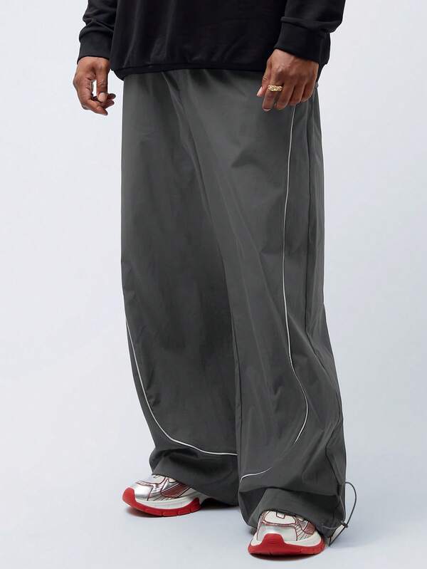 EASEVO بنطلون رجالي كاجوال بخصر متوسط وسحاب للخصر مع شريط عاكس للزينة، مناسب للارتداء اليومي بمقاسات كبيرة