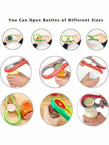 1/2pcs Multifunctional 4-In-1 Jar Opener,Jar Gripper,Lid Opener,Can Opener,Bottle Opener, Easy To Use For Children, Elderly- Kitchen Gadget For Easy Access To Jars And Cans, Efficient Convenient Time-Saving Can Opener Tool - Multicolor - View 8