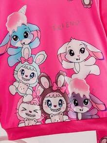 SHEIN 2pcs/Set Young Girl' Cute Cartoon Blue Rabbit Lulu Print Pullover Sweatshirt And Pants, Fall/Winter New Arrival, Versatile For Layering, Casual & Fashionable - Hot Pink - View 8