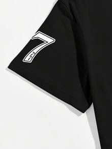 Manfinity EMRG 男士字母印花立领休闲百搭短袖T恤 - 黑色 - 查看 5