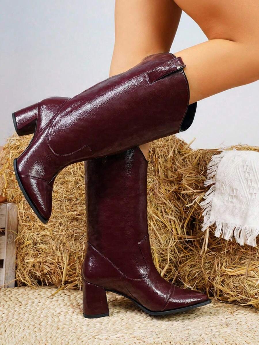 Women Mid-Calf Boots - Red - View 1