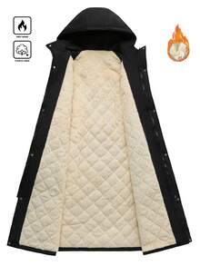 Manfinity Homme Men's Casual Solid Color Warm Long Sleeve Winter Coat, Thermal Lined Winter Coat, Outdoor Music Festival, Nightclub Bar, Boyfriend/Husband Gift, Anniversary Gift - Black - View 5