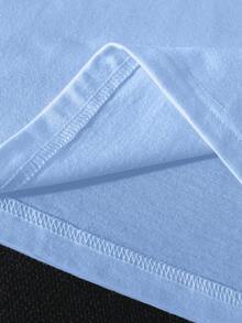 SHEIN EZwear Oversized Casual 3D Embossed English Slogan Graphic Round Neck Short Sleeve Loose T-Shirt For Women - Baby Blue - View 6