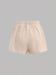 SHEIN Girlism 3 件套青少年女孩休闲白色吊带背心、短裤和衬衫 - 卡其色 - 查看 7