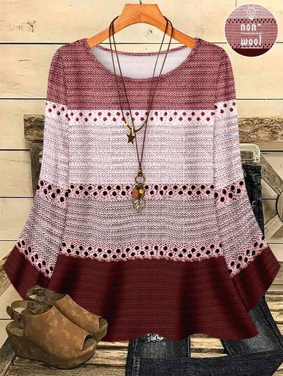 EMERY ROSE Camisa holgada de cuello redondo con estampado integral para mujer de talla grande, otoño/invierno