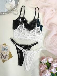 Seduluxe 4pcs Women Floral Lace Comfortable Lingerie Set - Multicolor - View 2