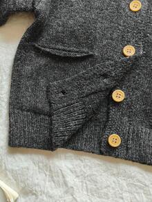 Vintaside Kids 婴幼儿男童可爱小熊刺绣纽扣针织开衫 - 深灰色 - 查看 5