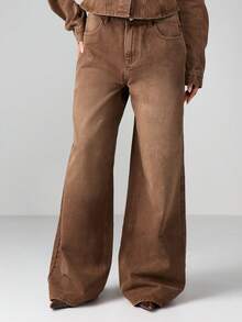 MISSGUIDED Wide Leg High Rise Straight Leg Jeans For Women Fall Winter Fashion Denim Pants - Coffee Brown - View 4