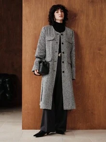 Uhlyne Women's Minimalist Long Overcoat, Suitable For Commuting - Black and White - View 7